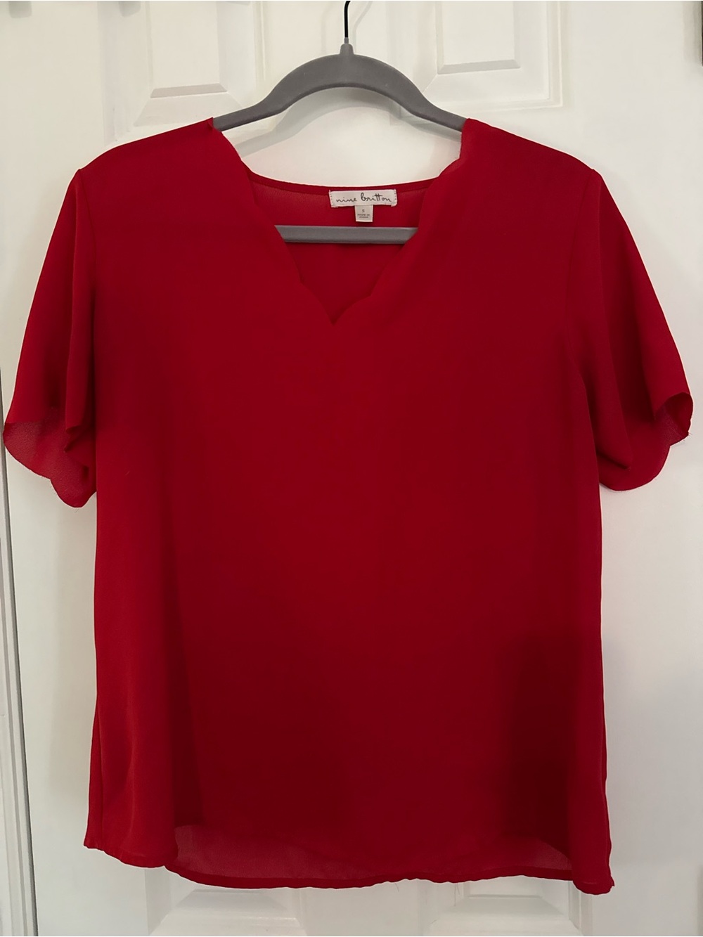 nine britton Red V-Neck Short Sleeve Blouse